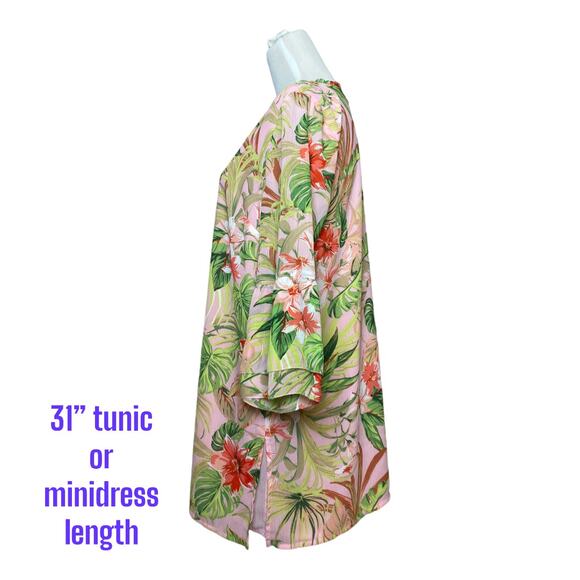 J. Jill Pink Tropical Floral 3/4 sleeve Tunic or Mini Dress Small - Picture 3 of 9